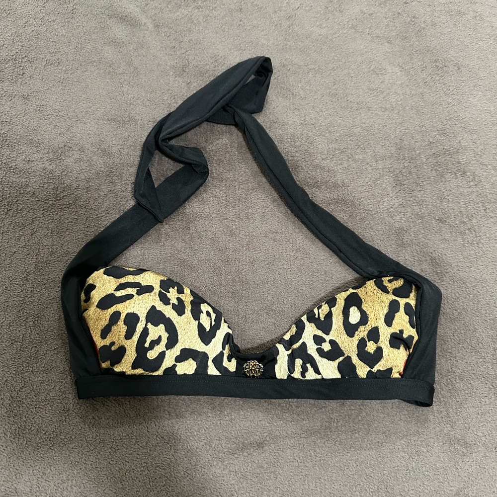 Roberto Cavalli Black and Gold Bikini Top